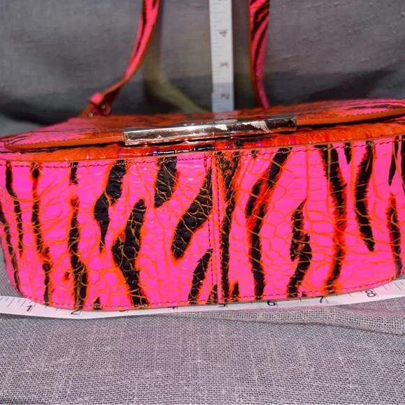 Brahmin Neon Pink & Orange Croc-Embossed Crossbody Bag - Picture 9 of 10